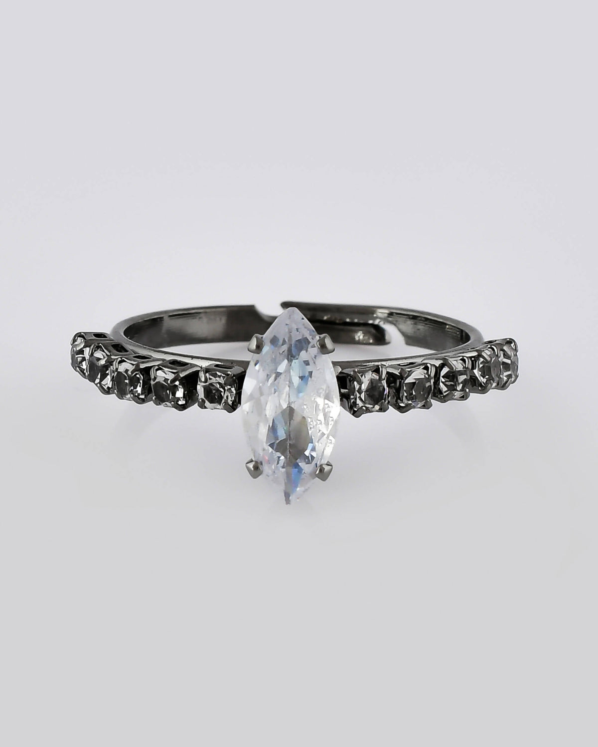 VOJ white CZ-detail Stainless Steel Cubic Zirconia Rhodium Plated Adjustable Finger Ring | Grocsy