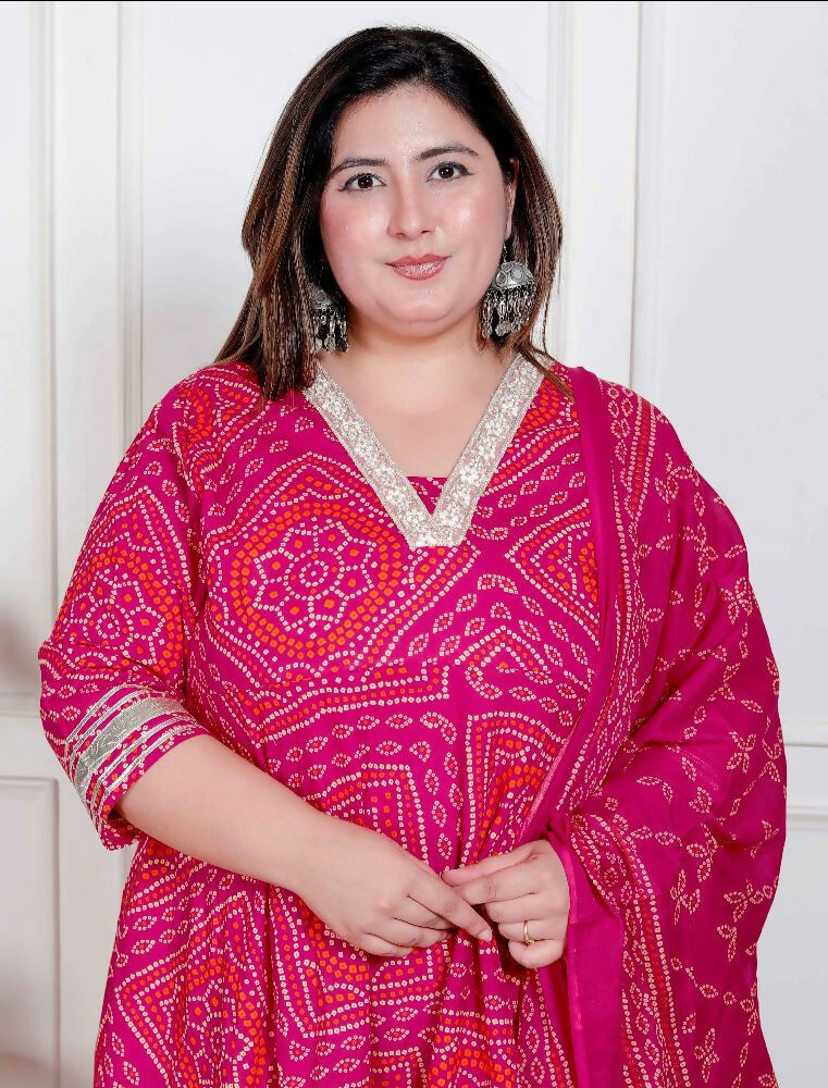 Miravan Plus Size Women'S Bandhani Ethnic Anarkali Kurta And Dupatta | Grocsy