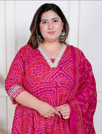 Miravan Plus Size Women'S Bandhani Ethnic Anarkali Kurta And Dupatta | Grocsy