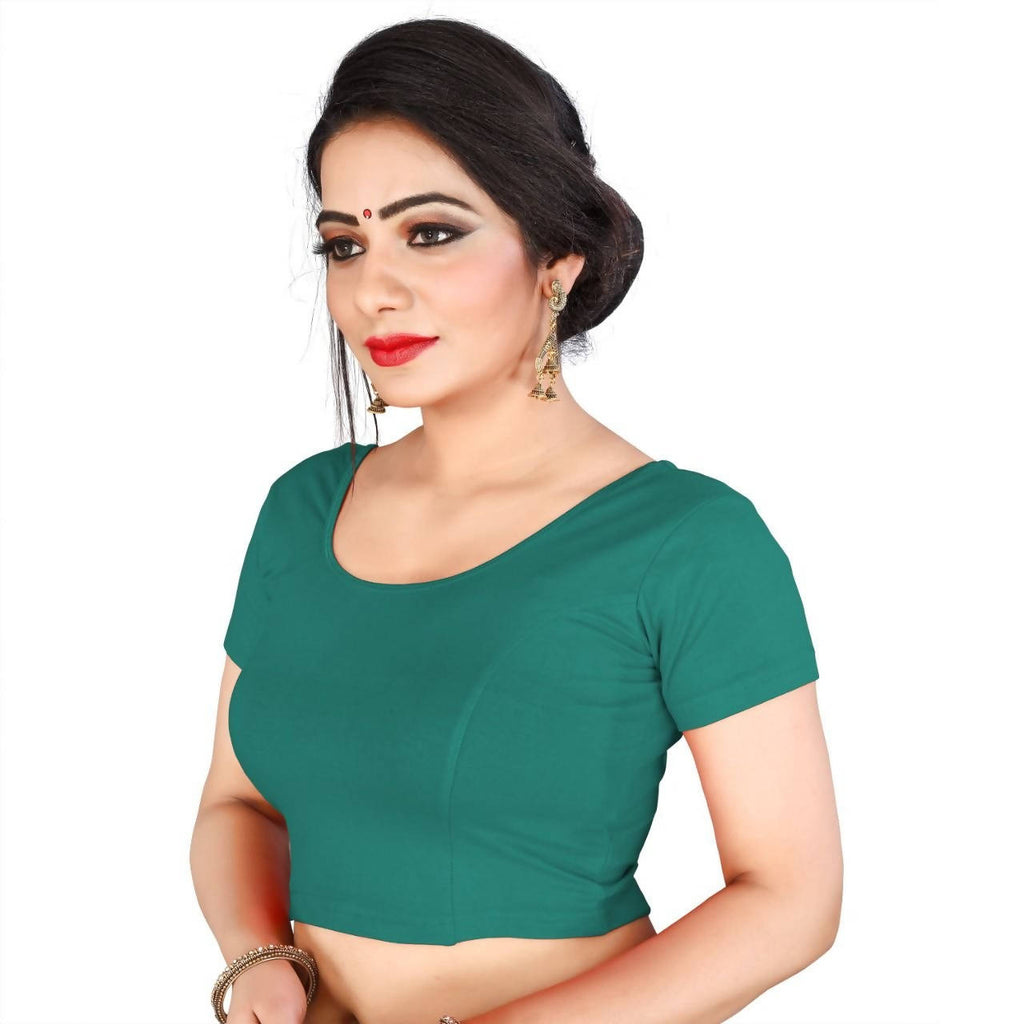 Vamika Rama Green Lycra Plain Blouse | Grocsy