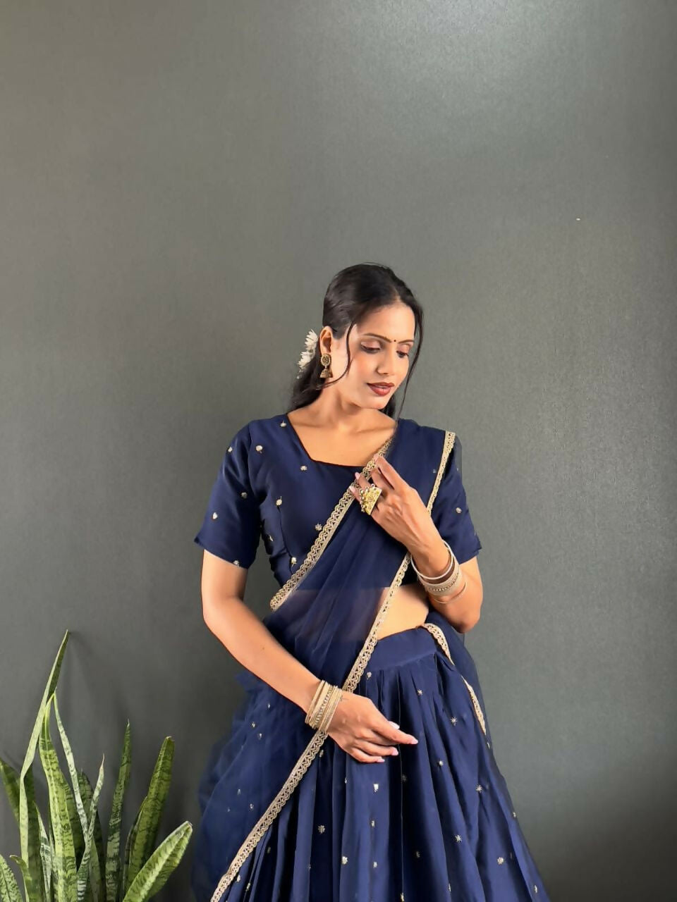 Teeya Creation New Trendy Stylist South Style Lehenga Choli Set - Dark-Navy-Blue | Grocsy