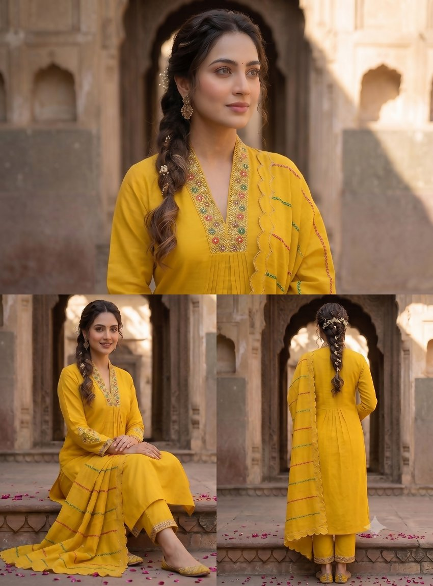 Teeya Creation Mustard Yellow Embroidered Silk Kurta Pant Set With Dupatta | Grocsy