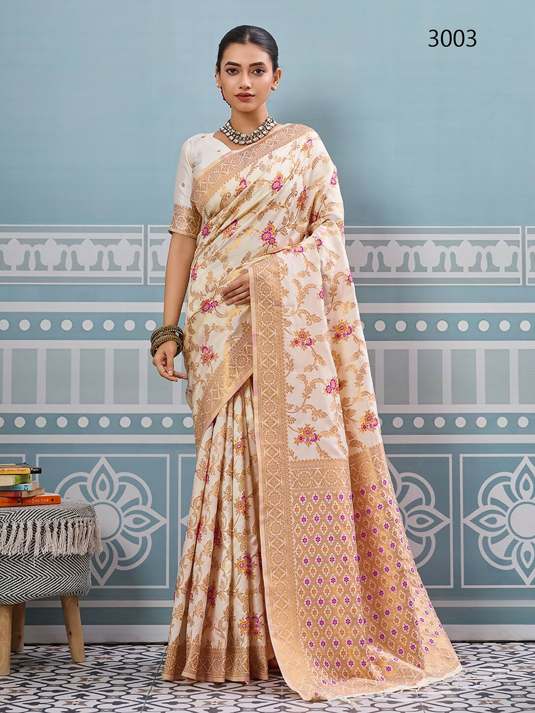 Shree Shyam Fashion Cream Silk Saree | Grocsy