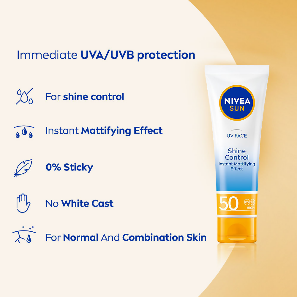 Nivea Sun Shine Control SPF 50 Sunscreen Ultra Matte, No White Cast, Instant UV Protection | Grocsy