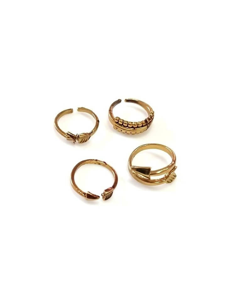 Bling Accessories Antique Brass Brass Metal Finger Ring Set pack of 4 Pcs | Grocsy
