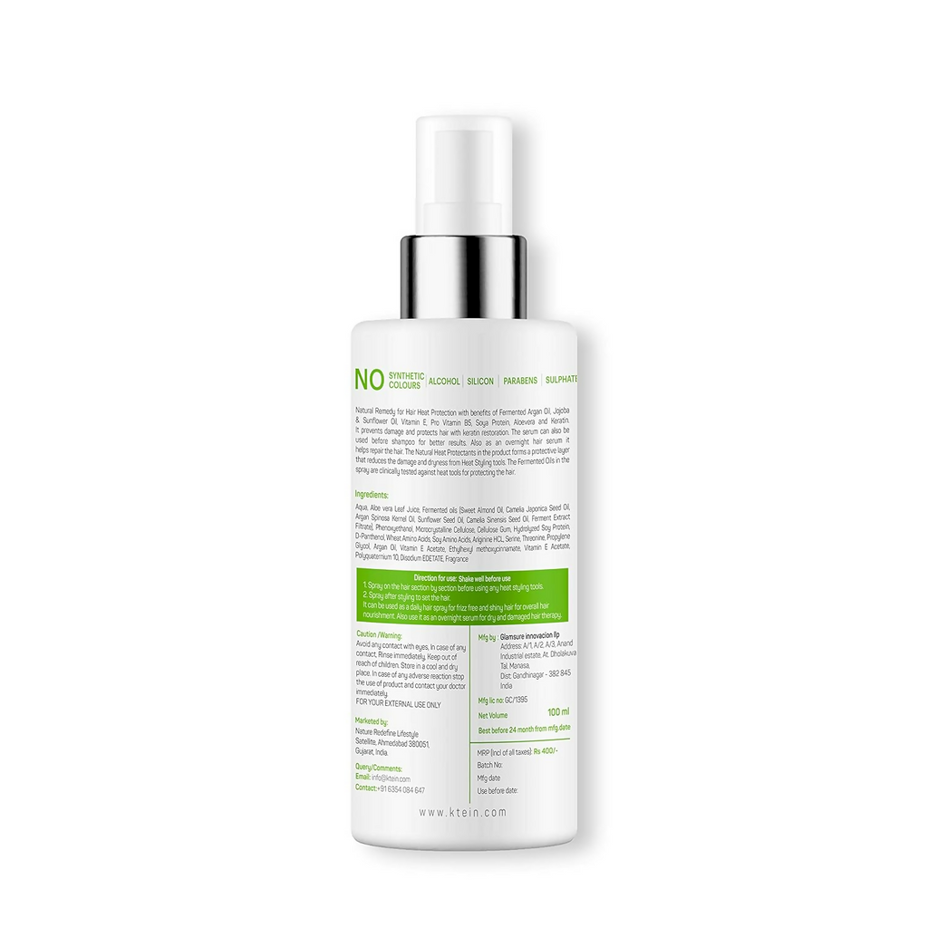 Ktein All in 1 Natural Hair Heat Protection Spray with Fermented Argan Oil | Grocsy