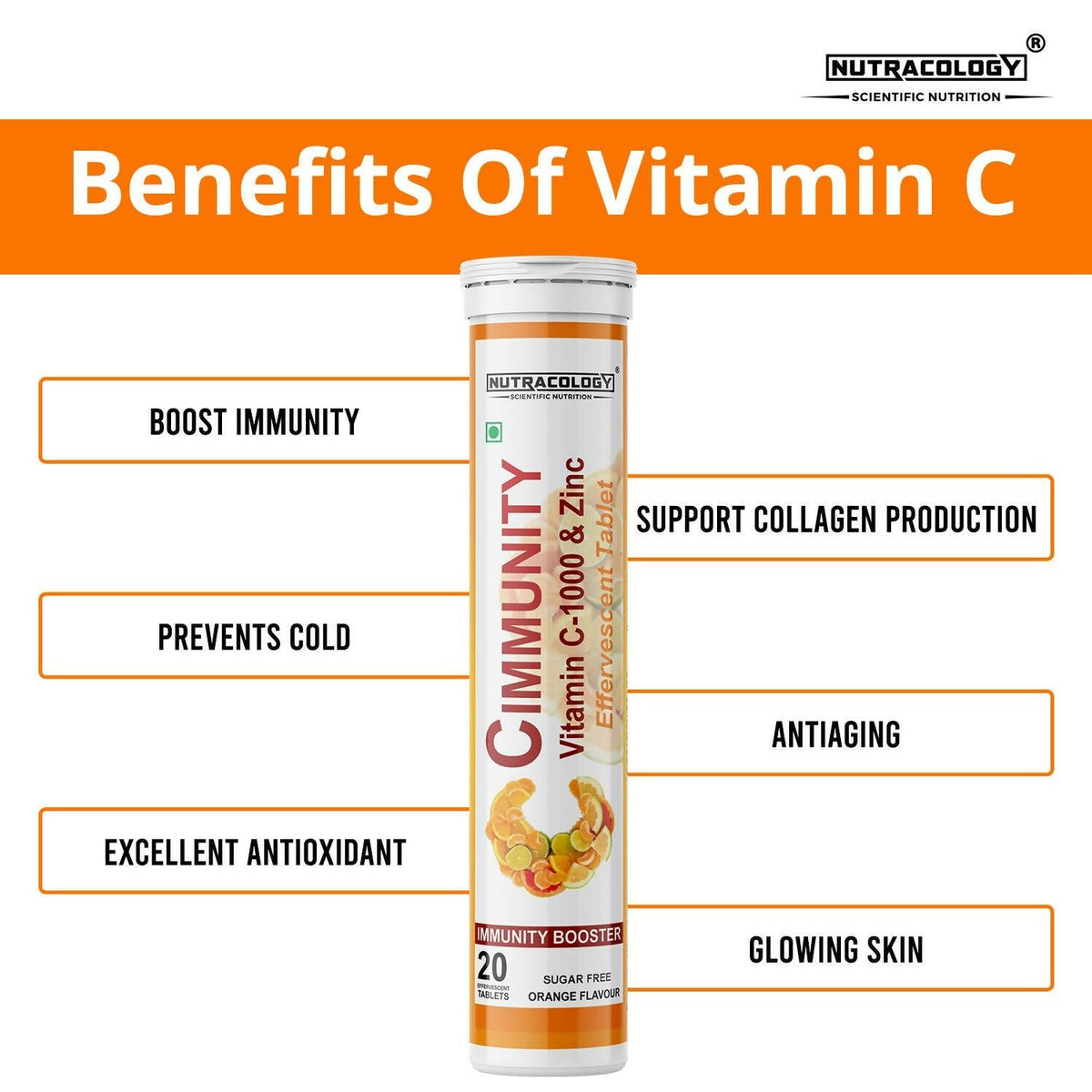 Nutracology Cimmunity Vitamin C 1000mg Effervescent Tablet For Glowing Skin, Immunity Booster | Grocsy