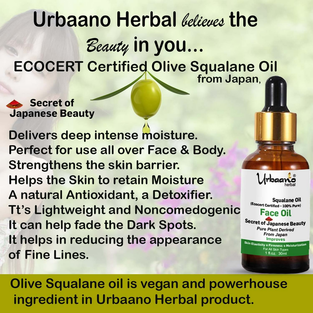 Urbaano Herbal Olive Squalane - 100% Pure Natural Plant-Derived Japanese Oil | Grocsy