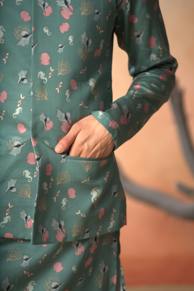 Oceanic Mirage Nehru Jacket Set by Hilo Design | Grocsy