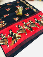 Vamika Black Kalamkari With Jhalar Khadi Latest Silk Saree | Grocsy