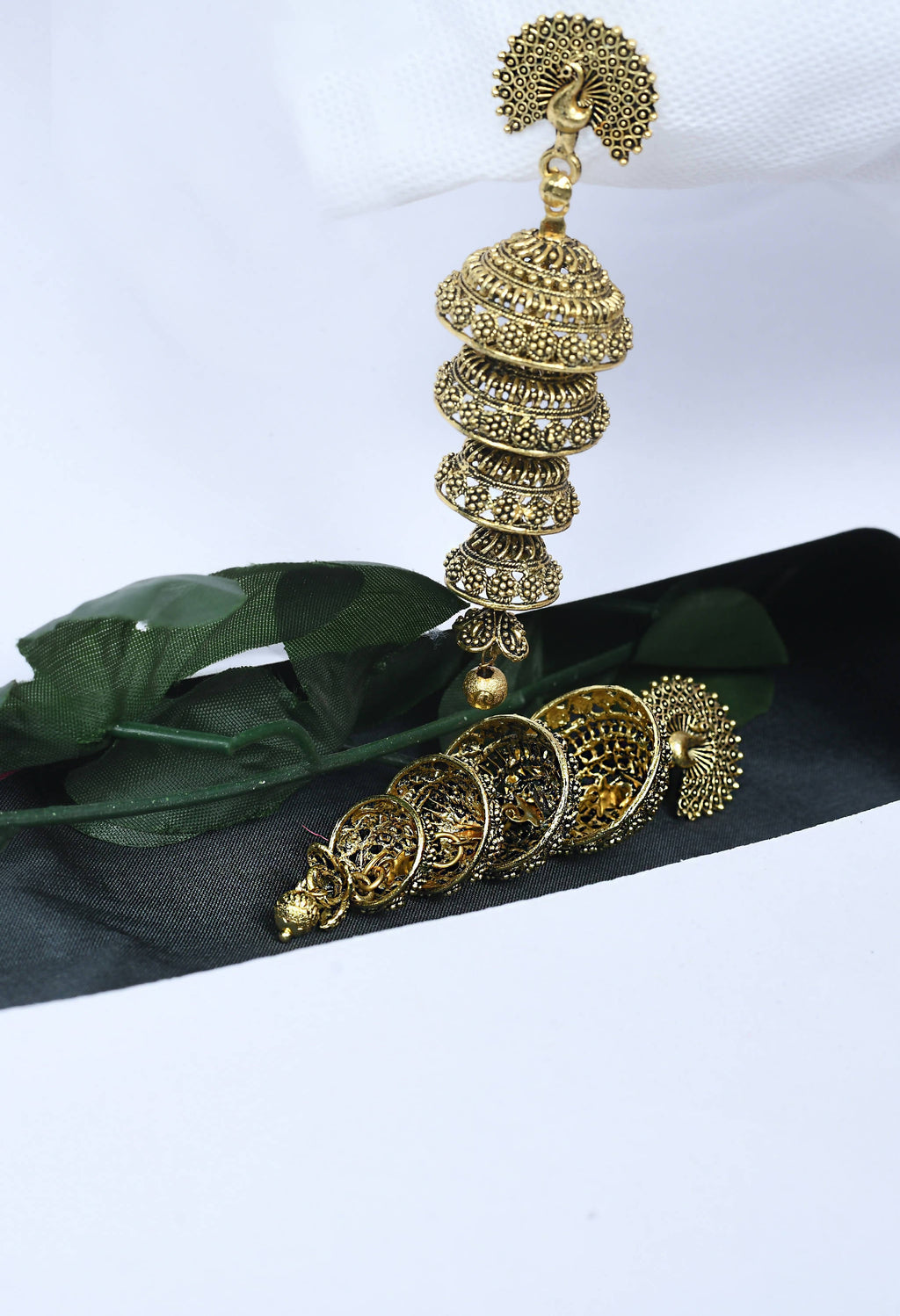 Mominos Fashion Johar Kamal Peacock Design Golden Colour Earrings