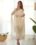 Lehenga Mart Designer Salwar Suit With Kurta, Pant, Dupatta For Women-White | Grocsy