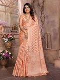 Aastha Fashion Peach Soft Organza Silk Weaving Saree | Grocsy