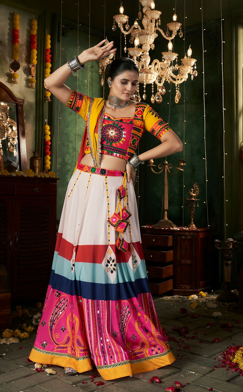 AI Fashion White Maslin Cotton Designer Navratri Lehenga Choli Collection | Grocsy
