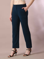 Myshka Women'sNavy Blue Solid Party straight Trousers | Grocsy