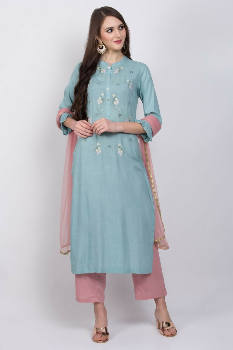 Joban Fashion L.Blue Cotton Rayon Kurta Set | Grocsy