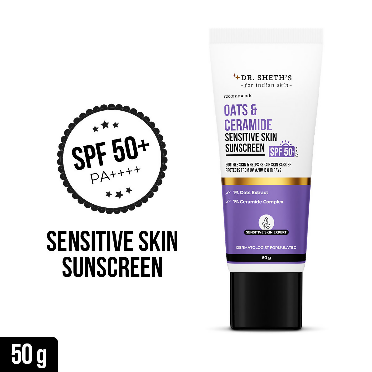 Dr. Sheth's Oats & Ceramide Sensitive Skin Sunscreen SPF50+ PA++++ | Grocsy