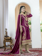 Teeya Creation Wine Color Chinnon Silk Embroidery Work Fully Stitched Salwar Suit | Grocsy