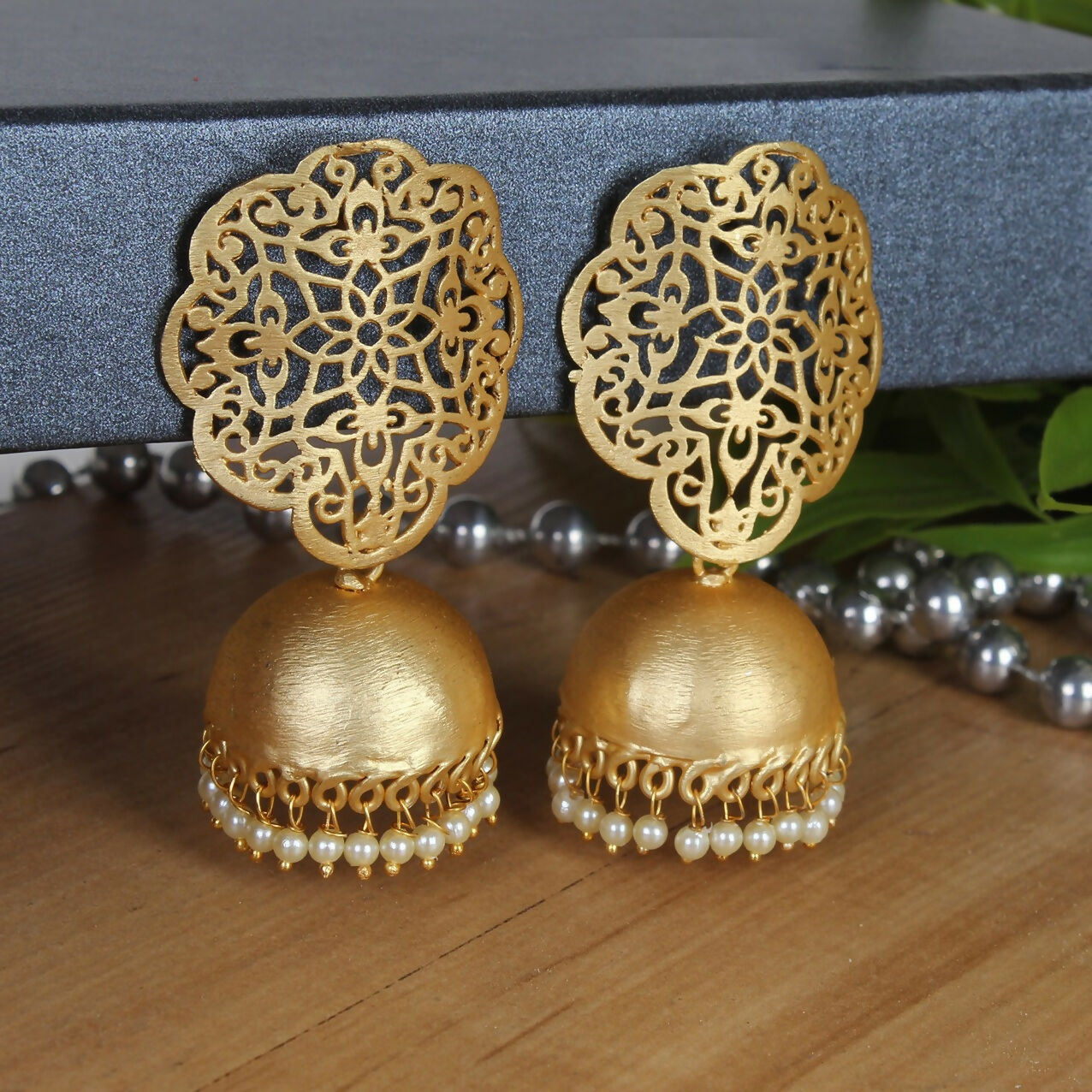 Joban Fashion Women Matte Gold Brass Jhumka | Grocsy