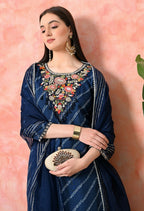 Joban Fashion Navy Blue Premium Pure Viscose Print Dola With Handwork Kurta Set | Grocsy