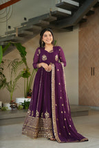 Joban Fashion Wine Georgette Sequence Embroidery Work Kurta Set | Grocsy