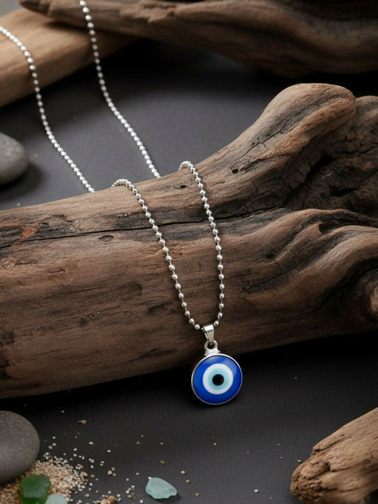 NVR Silver Plated Evil Eye Pendant with Chain for Men & Women | Grocsy