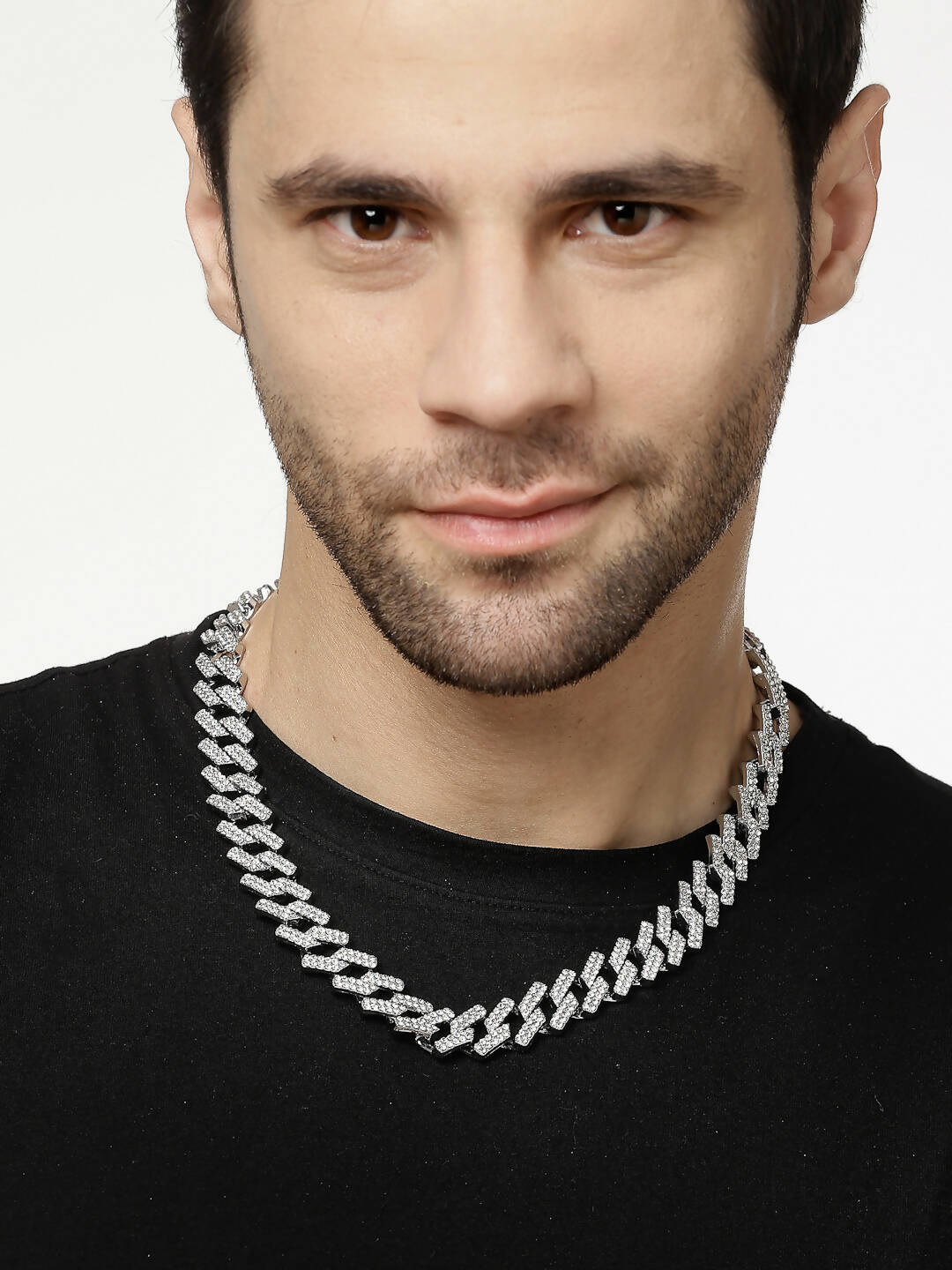 NVR Men Silver-Plated Stainless Steel American Diamond Chain | Grocsy