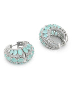 Aqua & Silver Diamond Hoops Earrings- Ruby Raang | Grocsy
