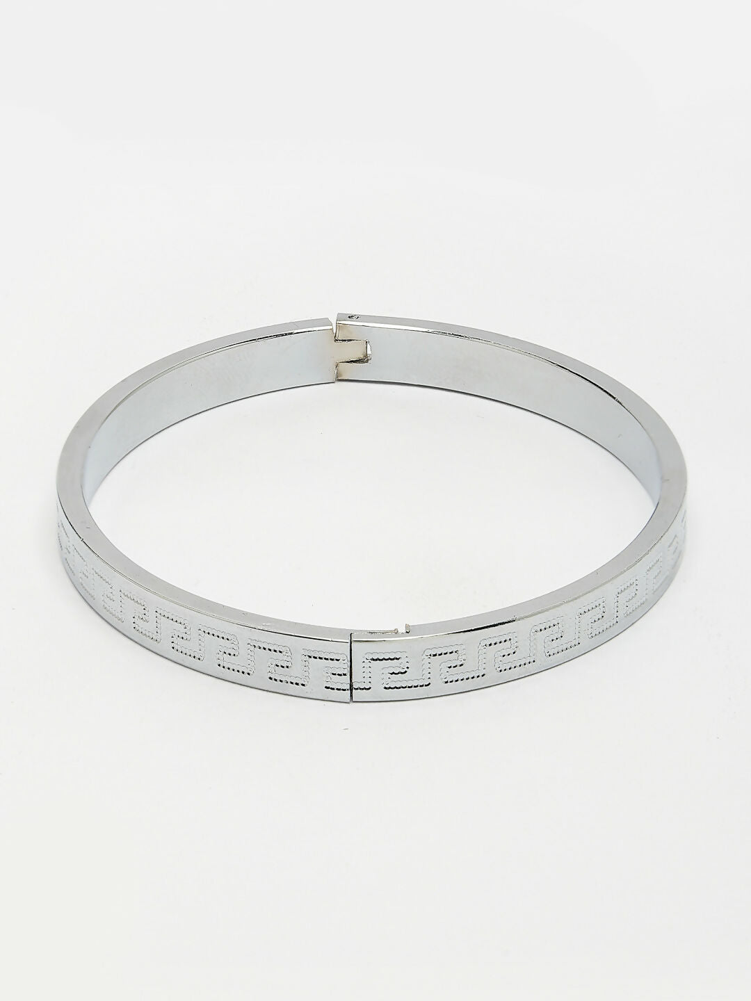 NVR Men's Silver-Plated Stainless Steel Kada Bracelet