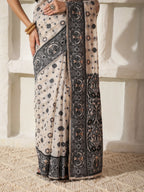 Shree Shyam Fashion Linen Cotton Black & Cream Saree | Grocsy
