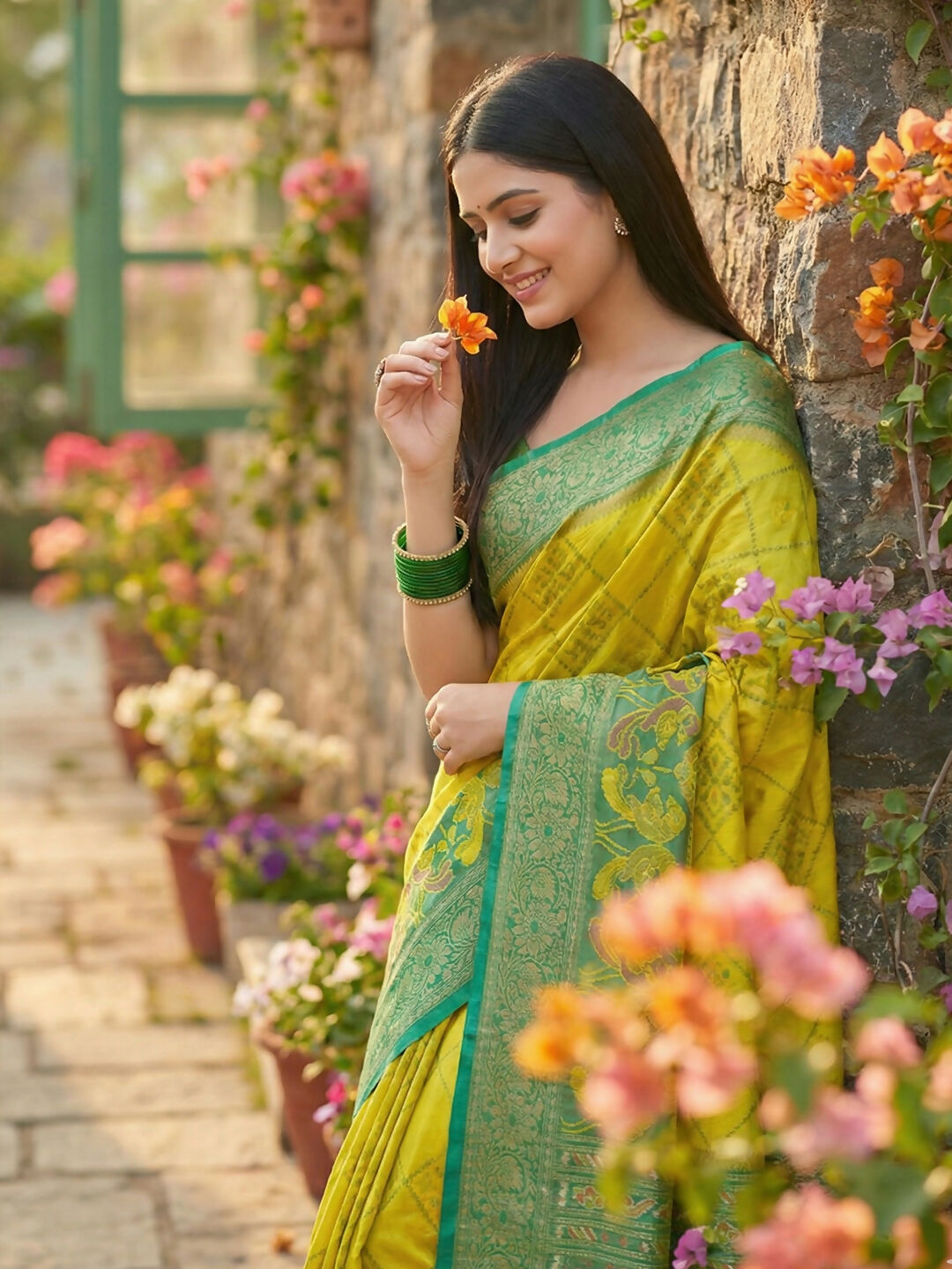 Shree Shyam Fashion Green Pochampally Silk Saree | Grocsy