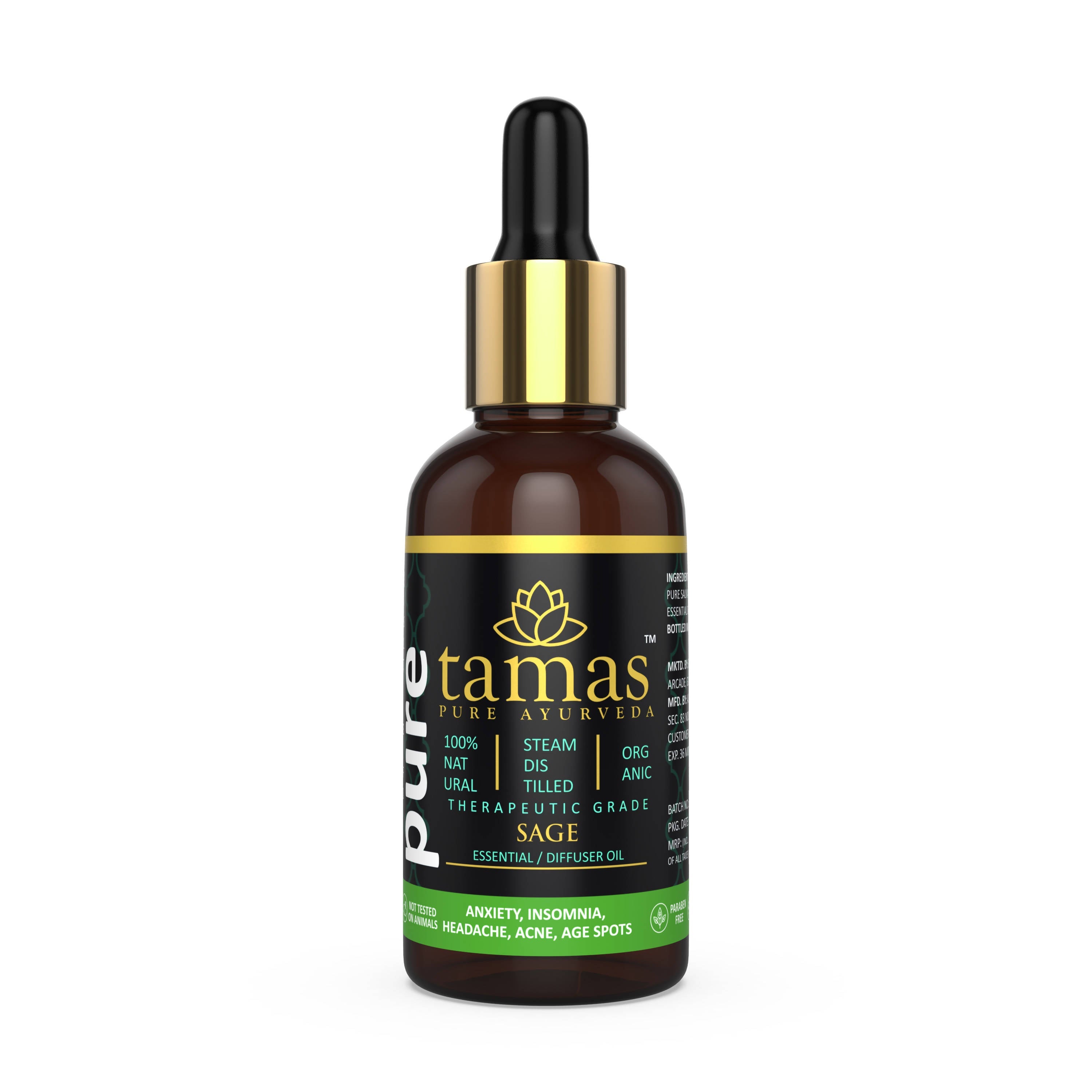 Tamas Pue Ayurveda 100% Organic Sage Essential Oil- - USDA Certified Organic | Grocsy