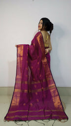 Exclusive Collection Beautiful Magenta Cotton Silk Woven Handloom Saree With Running Blouse Piece | Grocsy