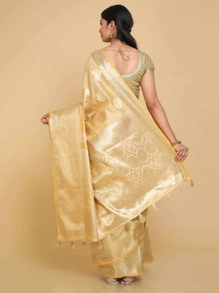 Kalamandir Floral Cream Silk Blend Saree | Grocsy
