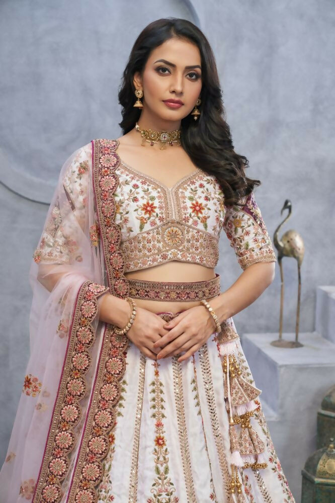 Kesar Fab Purple Silk Embroidered Lehenga | Grocsy