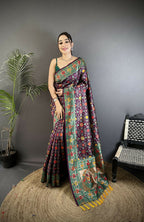 Joban Fashion Wine Banarasi Soft Silk Woven Saree | Grocsy