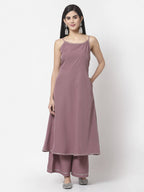 Myshka Women Mauve Silk Blend Solid Sleeveless Round Neck Neck Kurta Palazzo Dupatta Set | Grocsy