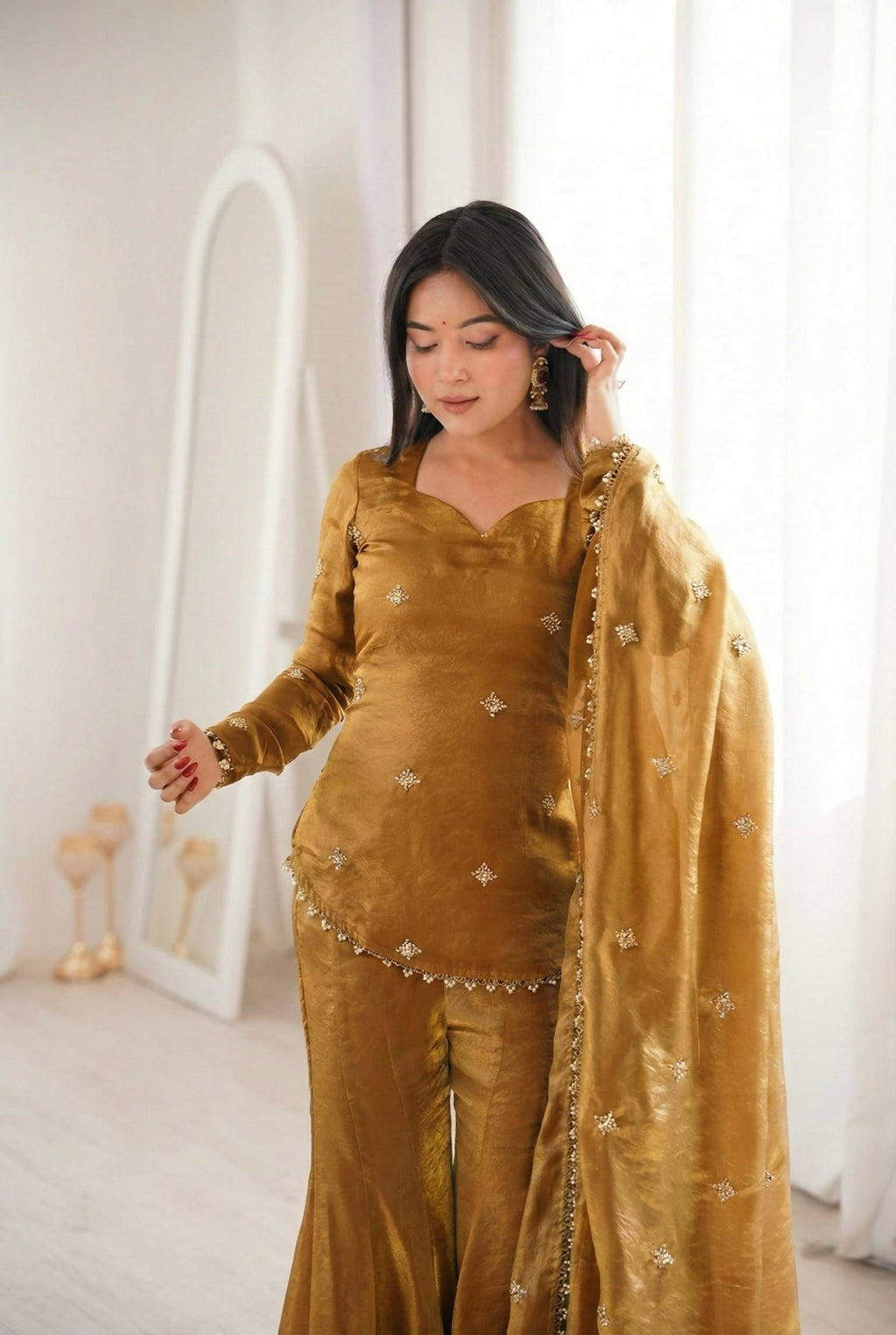 Teeya Creation Olive Fendy Silk Trending Party Wear Salwar Suit | Grocsy