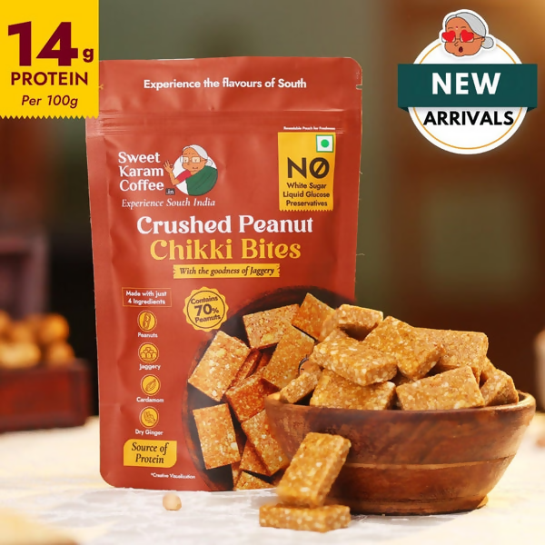 Sweet Karam Coffee Crushed Peanut Chikki Bites (Zero White Sugar) | Grocsy