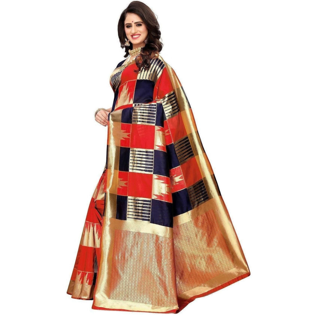Vamika Banarasi Jaquard Red Weaving Saree (Banarasi 28) | Grocsy