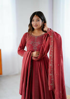 Lehenga Mart Designer Anarkali Suit With Kurta, Pant, Dupatta For Women-Maroon | Grocsy