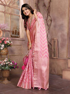 Aastha Fashion Pink Soft Organza Silk Weaving Saree | Grocsy