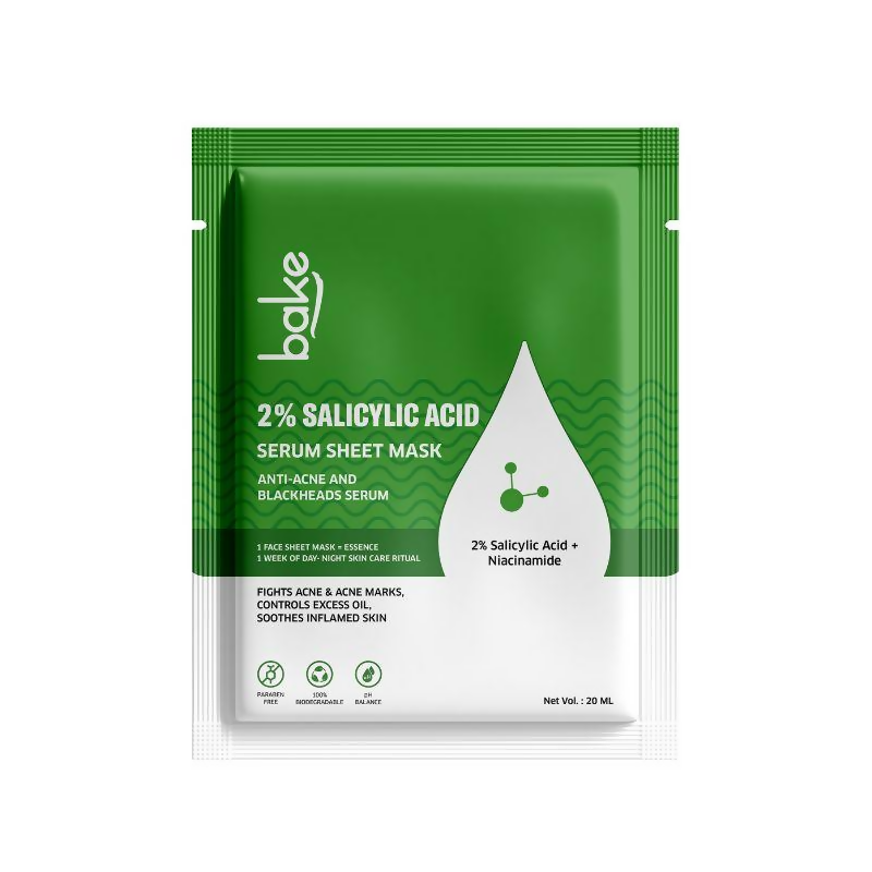 Bake 2% Salicylic Acid Sheet Mask For Black Heads, Oily And Acne Prone Skin | Grocsy