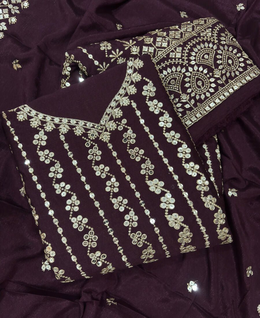 KC Latest Cocktail Wear Wine Chinon Sharara Suit For Women | Grocsy