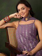 Sangria Embroidered Kurta, Palazzo With Dupatta | Grocsy