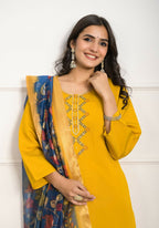 Festive Wear Ethnic YellowViscose Chanderi Stitched Suit With Dupatta - Tanisha | Grocsy