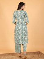 Aramya Straight Soft Cotton Floral Print Women's Kurta Set - Green | Grocsy