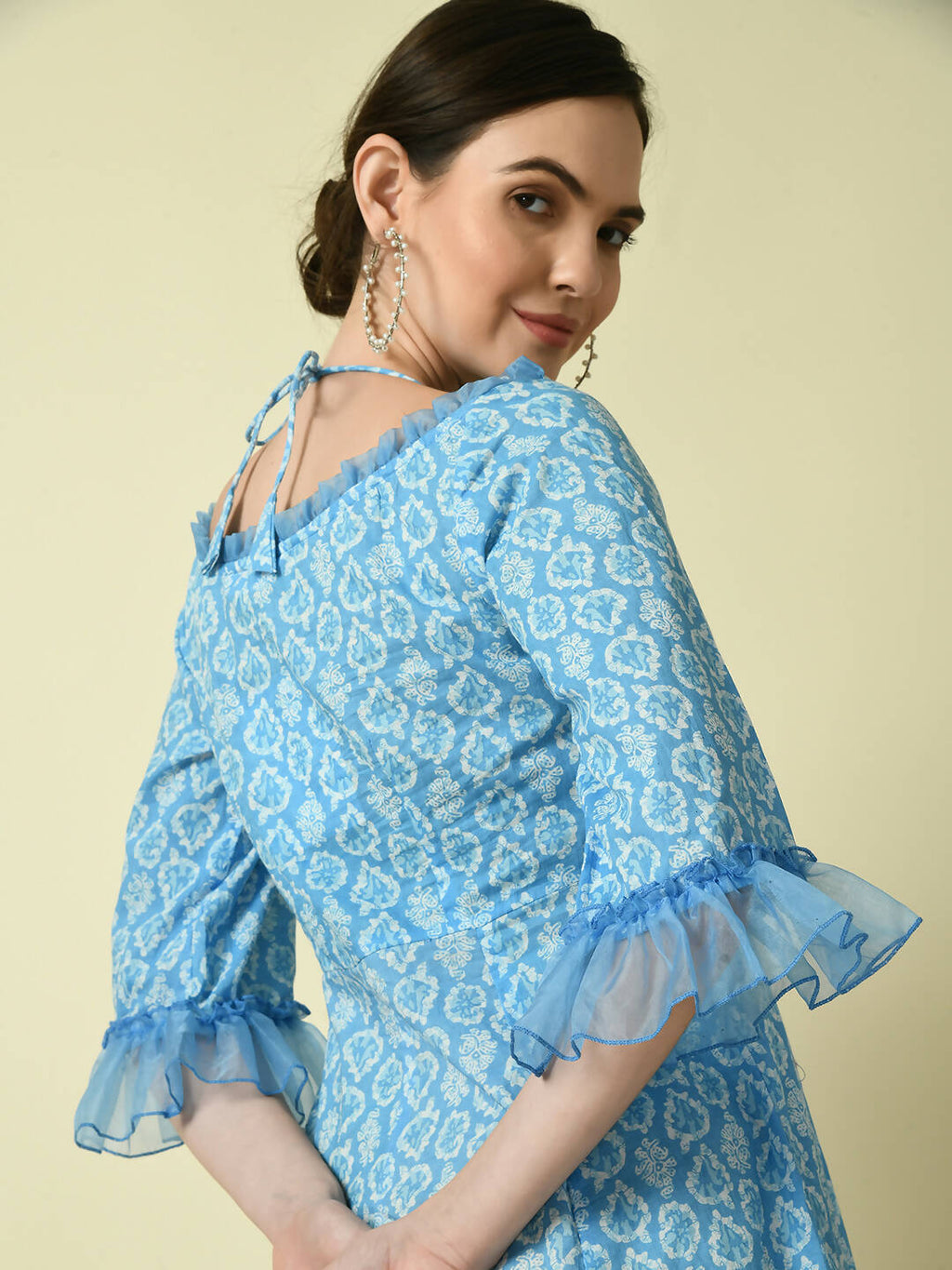 Myshka Women's Blue Empire Printed Dress | Grocsy