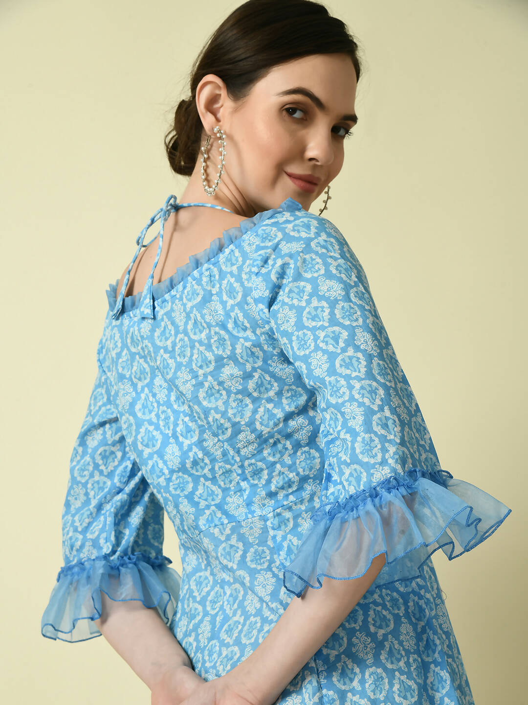 Myshka Women's Blue Empire Printed Dress | Grocsy