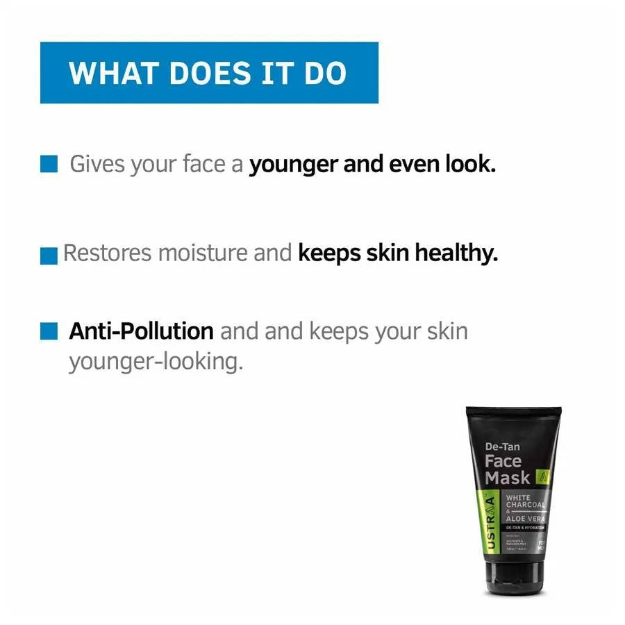 Ustraa Charcoal & Alove Vera De-Tan White Face Mask | Grocsy